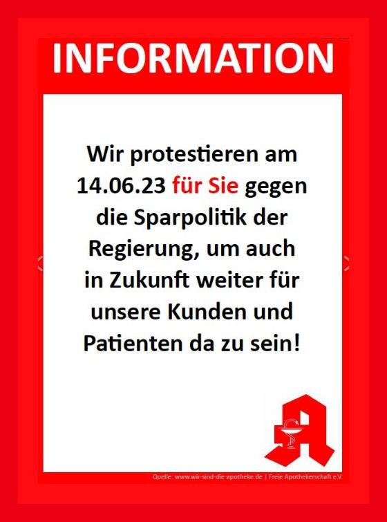 PROTESTTAG - Am 14. Juni 23 bleibt die Apotheke geschlossen